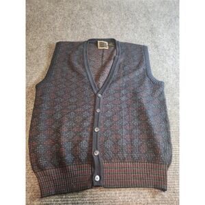 Paolo Conti Mens Vintage Button Front Sweater Vest Multi Color Knit Wool Blend L